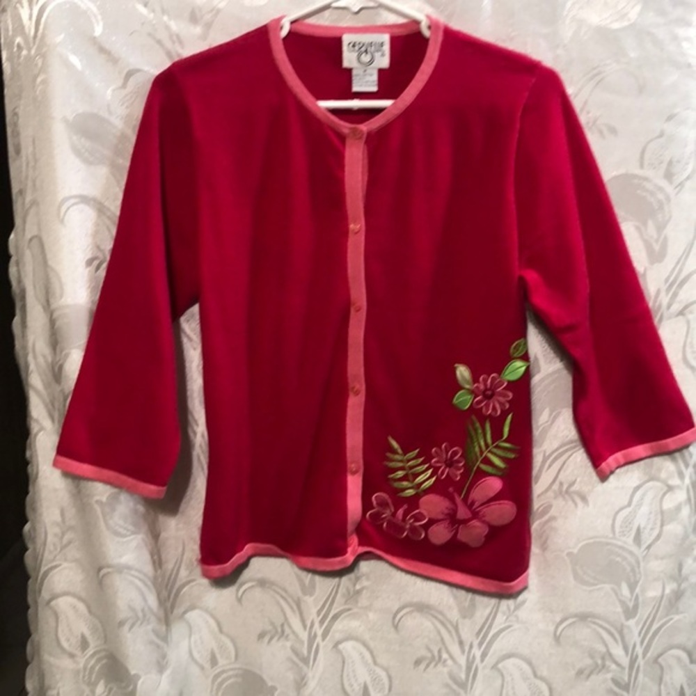 CERVELLE BRIGHT PINK BUTTON DOWN SWEATER